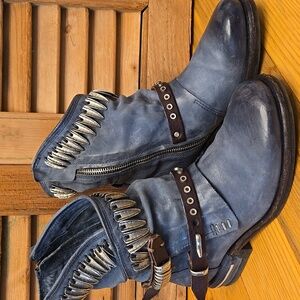 A.S.98 Torey Blue Leather Short Boots